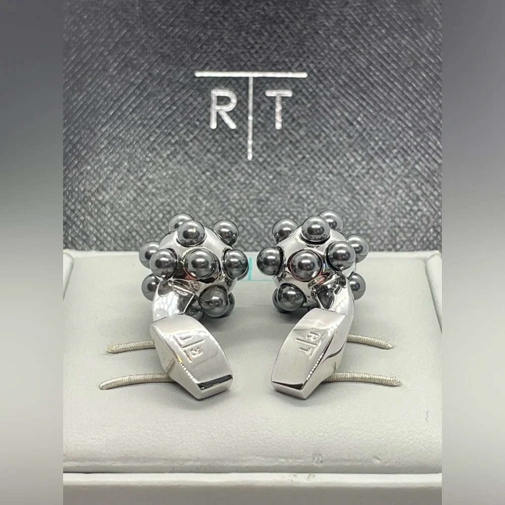 R|T by Robert Tateossian Cufflinks; Blue / Silver Pearl Cufflinks.  New in Box
